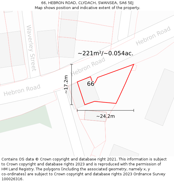 66, HEBRON ROAD, CLYDACH, SWANSEA, SA6 5EJ: Plot and title map