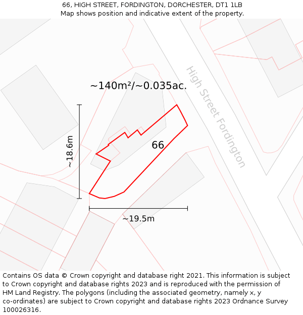 66, HIGH STREET, FORDINGTON, DORCHESTER, DT1 1LB: Plot and title map