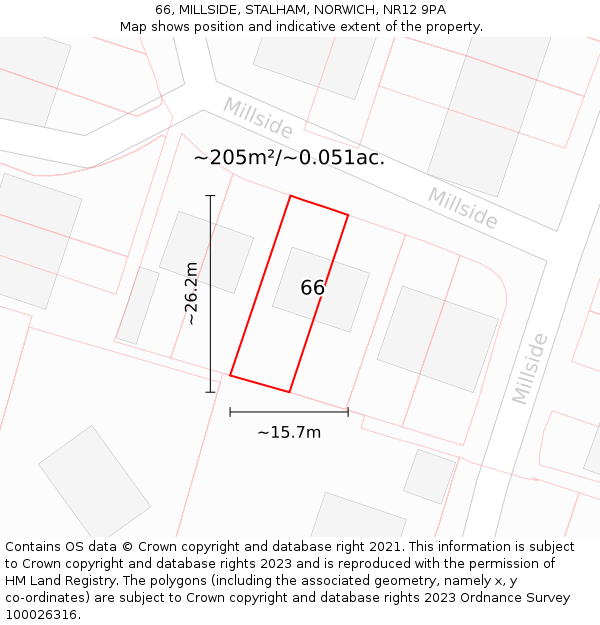 66, MILLSIDE, STALHAM, NORWICH, NR12 9PA: Plot and title map