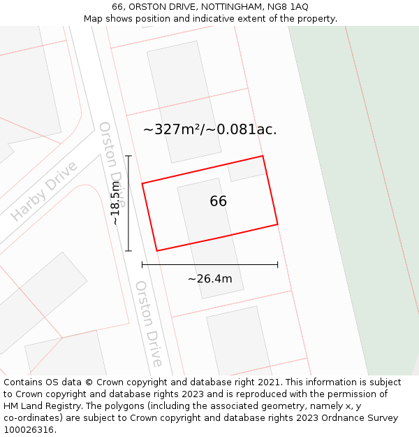 66, ORSTON DRIVE, NOTTINGHAM, NG8 1AQ: Plot and title map