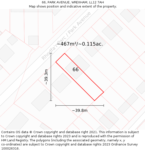 66, PARK AVENUE, WREXHAM, LL12 7AH: Plot and title map