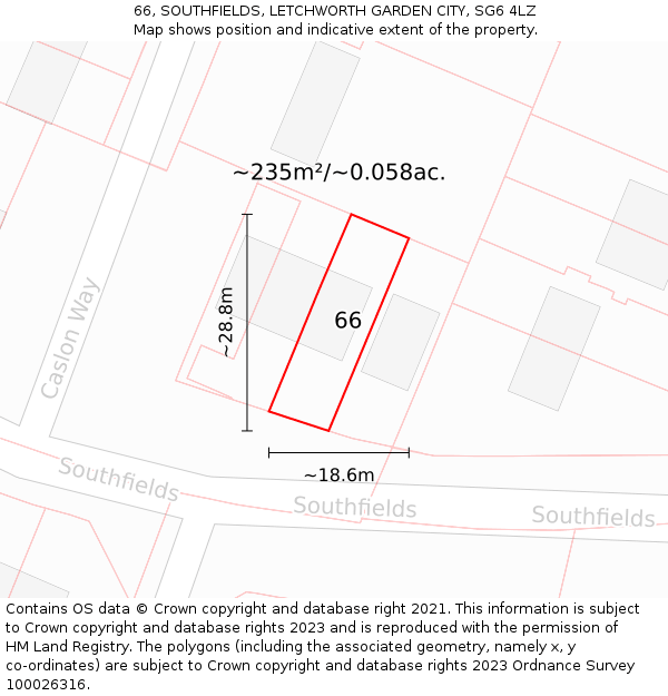 66, SOUTHFIELDS, LETCHWORTH GARDEN CITY, SG6 4LZ: Plot and title map