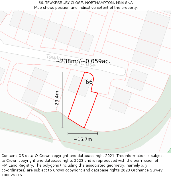 66, TEWKESBURY CLOSE, NORTHAMPTON, NN4 8NA: Plot and title map