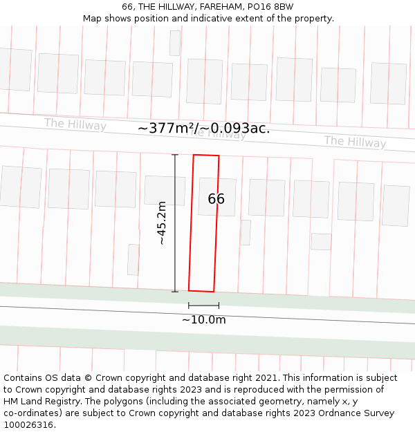 66, THE HILLWAY, FAREHAM, PO16 8BW: Plot and title map