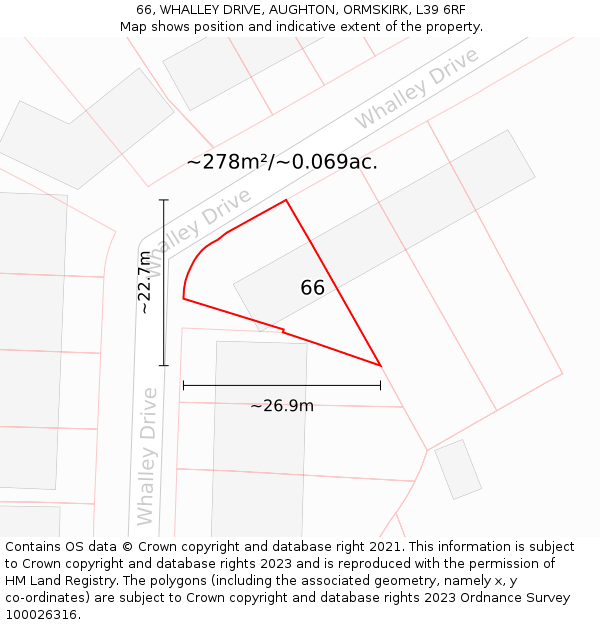 66, WHALLEY DRIVE, AUGHTON, ORMSKIRK, L39 6RF: Plot and title map