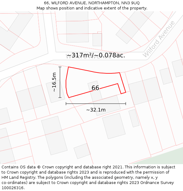 66, WILFORD AVENUE, NORTHAMPTON, NN3 9UQ: Plot and title map