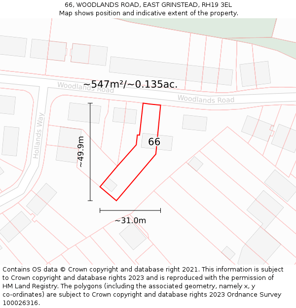 66, WOODLANDS ROAD, EAST GRINSTEAD, RH19 3EL: Plot and title map