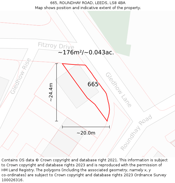 665, ROUNDHAY ROAD, LEEDS, LS8 4BA: Plot and title map