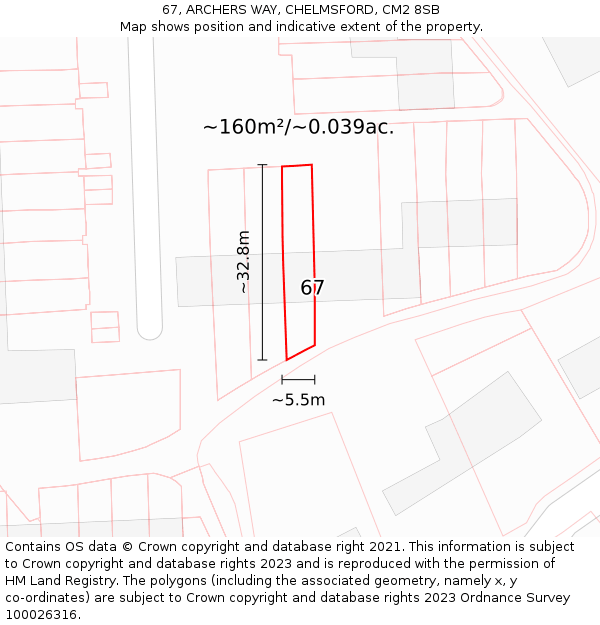 67, ARCHERS WAY, CHELMSFORD, CM2 8SB: Plot and title map