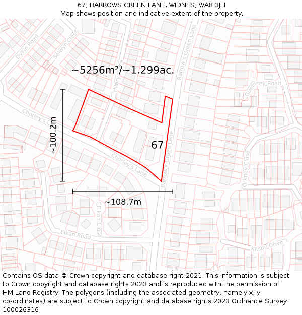 67, BARROWS GREEN LANE, WIDNES, WA8 3JH: Plot and title map