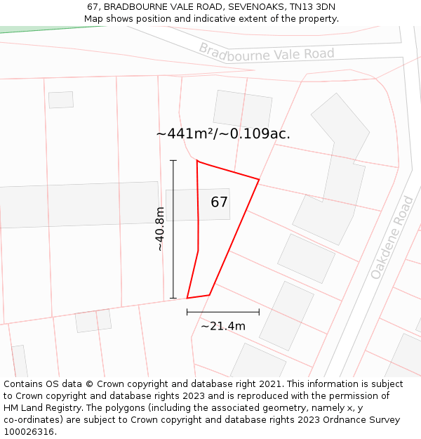 67, BRADBOURNE VALE ROAD, SEVENOAKS, TN13 3DN: Plot and title map