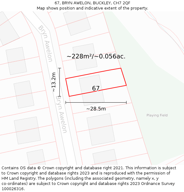 67, BRYN AWELON, BUCKLEY, CH7 2QF: Plot and title map