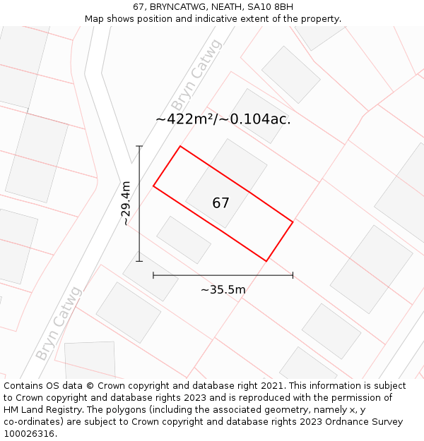 67, BRYNCATWG, NEATH, SA10 8BH: Plot and title map