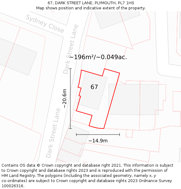 67, DARK STREET LANE, PLYMOUTH, PL7 1HS: Plot and title map