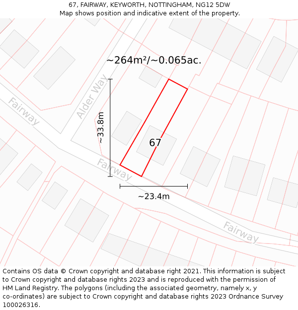 67, FAIRWAY, KEYWORTH, NOTTINGHAM, NG12 5DW: Plot and title map