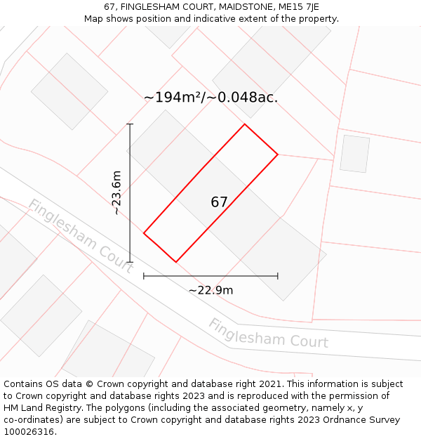 67, FINGLESHAM COURT, MAIDSTONE, ME15 7JE: Plot and title map