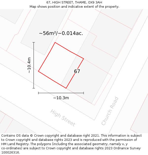 67, HIGH STREET, THAME, OX9 3AH: Plot and title map
