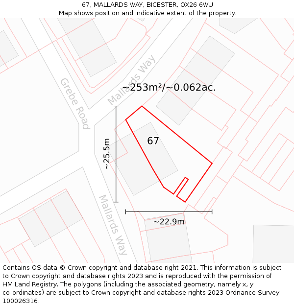 67, MALLARDS WAY, BICESTER, OX26 6WU: Plot and title map