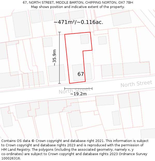 67, NORTH STREET, MIDDLE BARTON, CHIPPING NORTON, OX7 7BH: Plot and title map