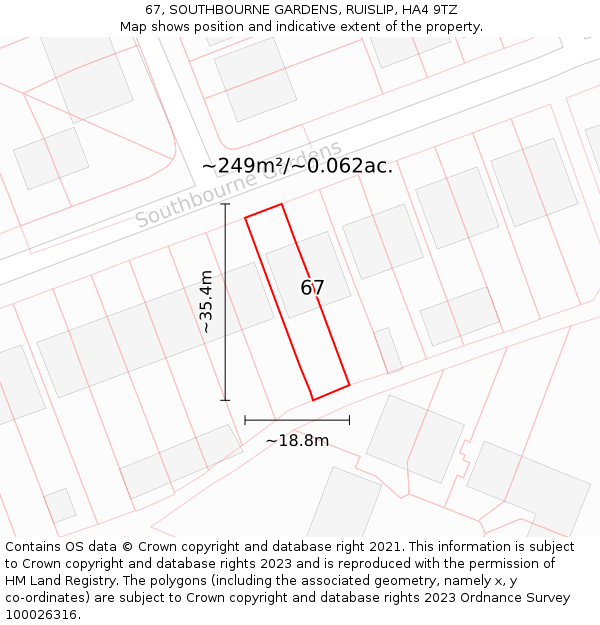 67, SOUTHBOURNE GARDENS, RUISLIP, HA4 9TZ: Plot and title map