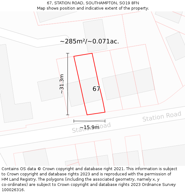 67, STATION ROAD, SOUTHAMPTON, SO19 8FN: Plot and title map