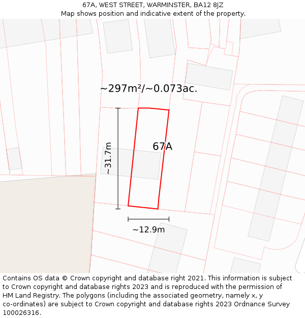 67A, WEST STREET, WARMINSTER, BA12 8JZ: Plot and title map