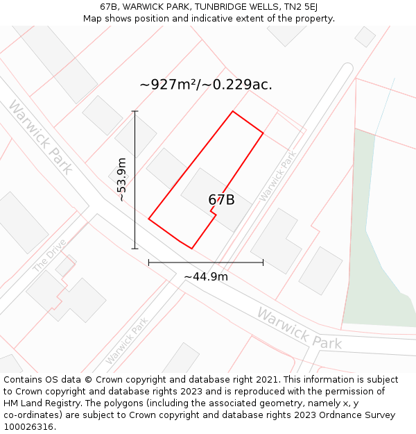 67B, WARWICK PARK, TUNBRIDGE WELLS, TN2 5EJ: Plot and title map