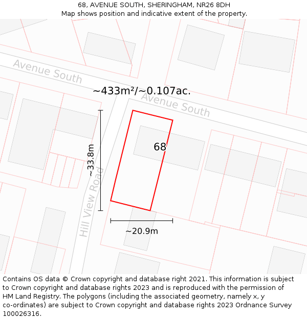 68, AVENUE SOUTH, SHERINGHAM, NR26 8DH: Plot and title map