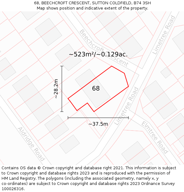 68, BEECHCROFT CRESCENT, SUTTON COLDFIELD, B74 3SH: Plot and title map