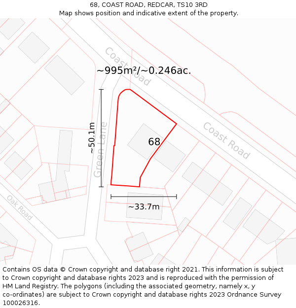 68, COAST ROAD, REDCAR, TS10 3RD: Plot and title map