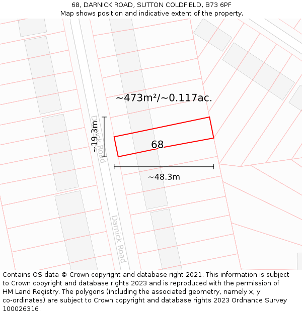 68, DARNICK ROAD, SUTTON COLDFIELD, B73 6PF: Plot and title map