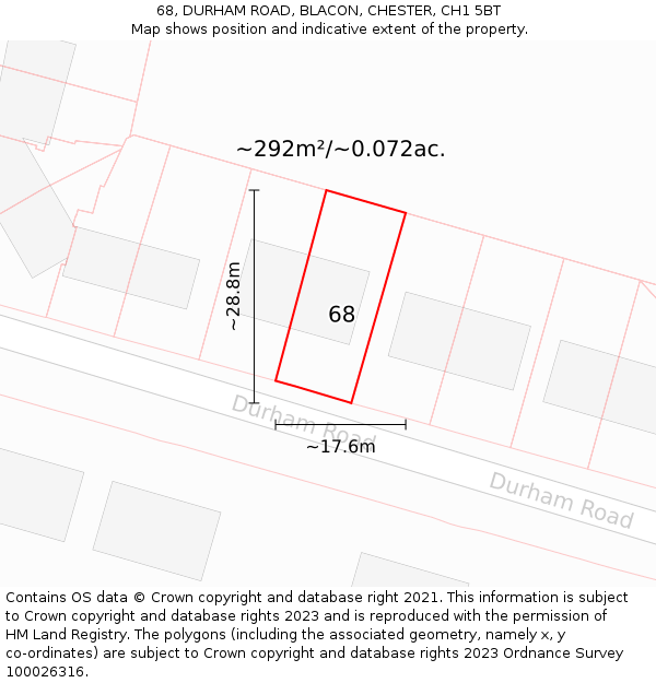 68, DURHAM ROAD, BLACON, CHESTER, CH1 5BT: Plot and title map