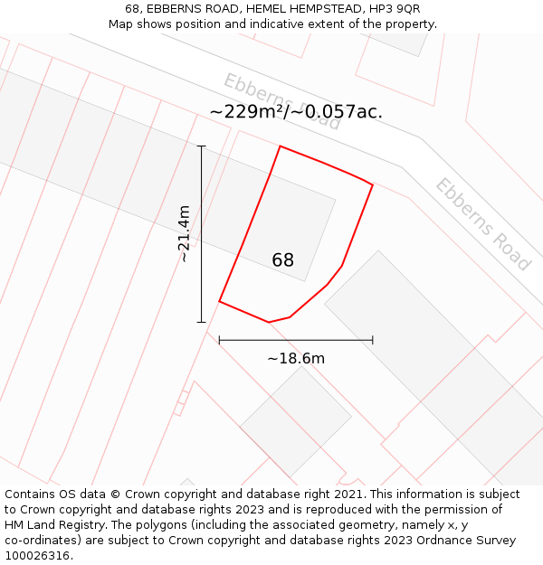 68, EBBERNS ROAD, HEMEL HEMPSTEAD, HP3 9QR: Plot and title map