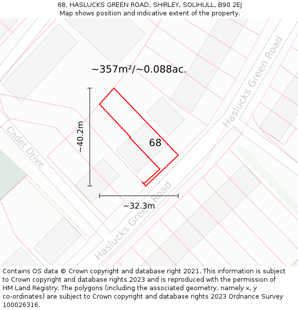 68, HASLUCKS GREEN ROAD, SHIRLEY, SOLIHULL, B90 2EJ: Plot and title map