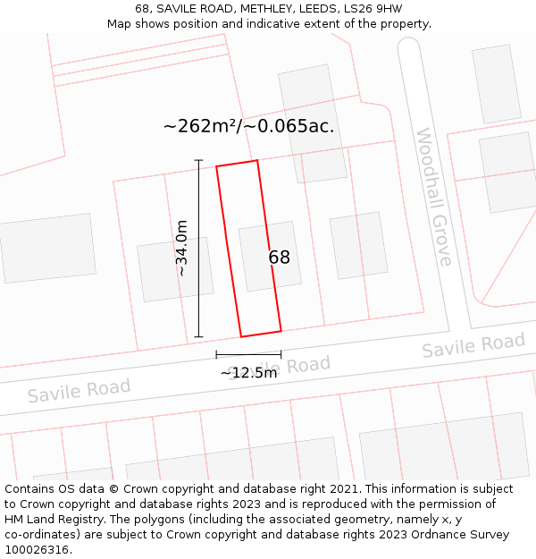 68, SAVILE ROAD, METHLEY, LEEDS, LS26 9HW: Plot and title map