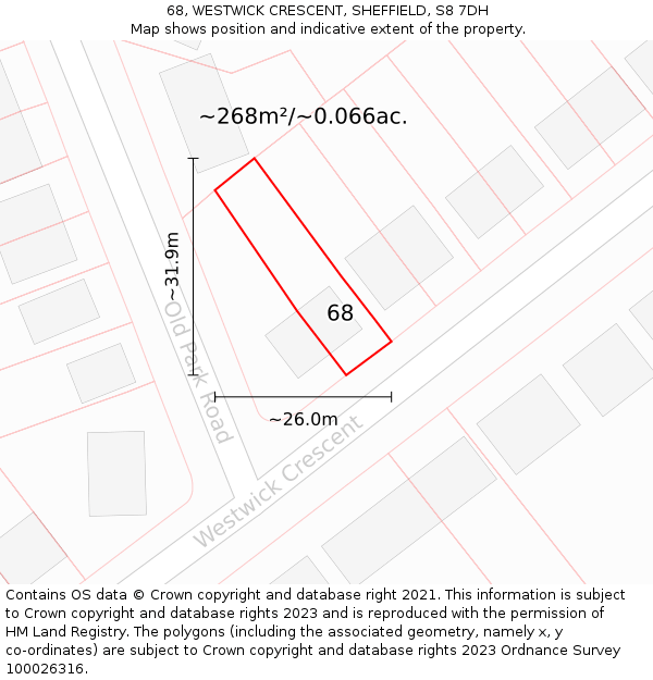 68, WESTWICK CRESCENT, SHEFFIELD, S8 7DH: Plot and title map