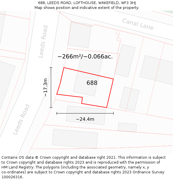 688, LEEDS ROAD, LOFTHOUSE, WAKEFIELD, WF3 3HJ: Plot and title map