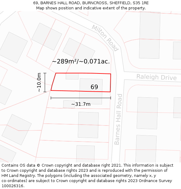 69, BARNES HALL ROAD, BURNCROSS, SHEFFIELD, S35 1RE: Plot and title map