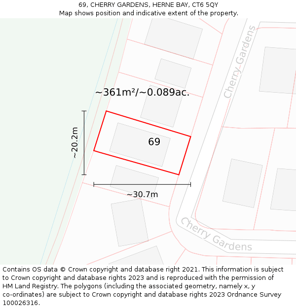 69, CHERRY GARDENS, HERNE BAY, CT6 5QY: Plot and title map