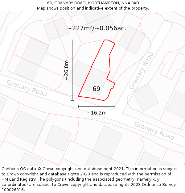 69, GRANARY ROAD, NORTHAMPTON, NN4 0XB: Plot and title map