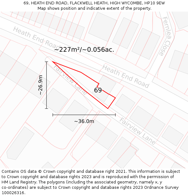 69, HEATH END ROAD, FLACKWELL HEATH, HIGH WYCOMBE, HP10 9EW: Plot and title map