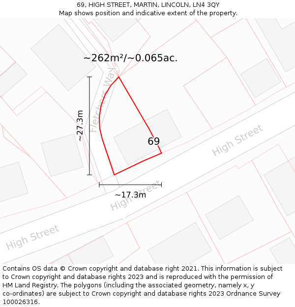 69, HIGH STREET, MARTIN, LINCOLN, LN4 3QY: Plot and title map