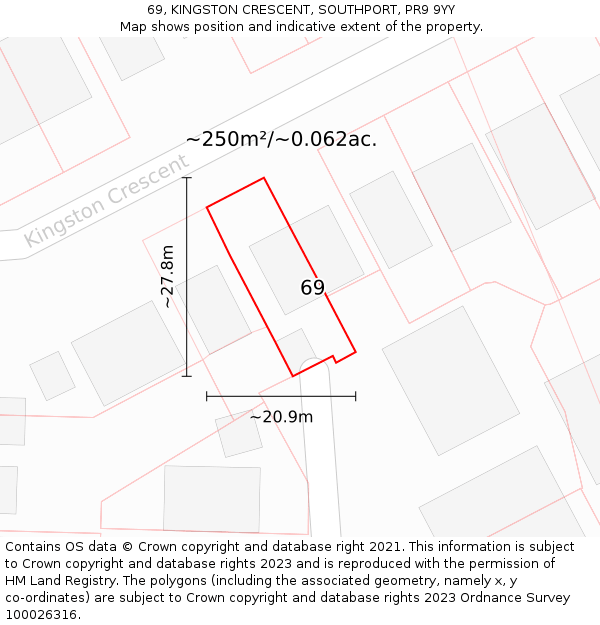 69, KINGSTON CRESCENT, SOUTHPORT, PR9 9YY: Plot and title map