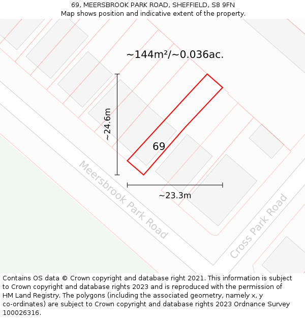 69, MEERSBROOK PARK ROAD, SHEFFIELD, S8 9FN: Plot and title map