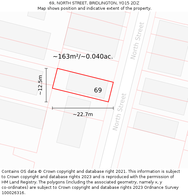 69, NORTH STREET, BRIDLINGTON, YO15 2DZ: Plot and title map