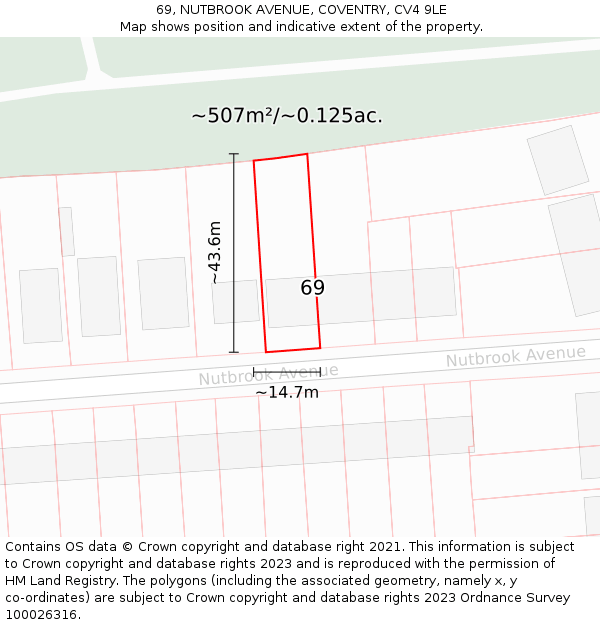 69, NUTBROOK AVENUE, COVENTRY, CV4 9LE: Plot and title map