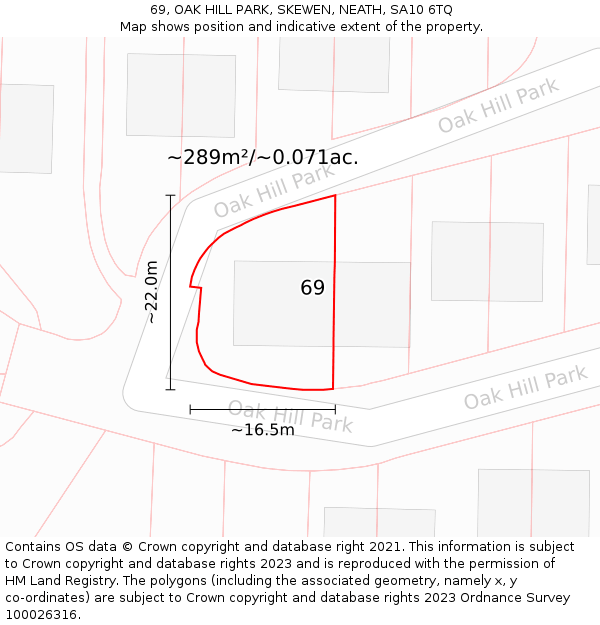 69, OAK HILL PARK, SKEWEN, NEATH, SA10 6TQ: Plot and title map