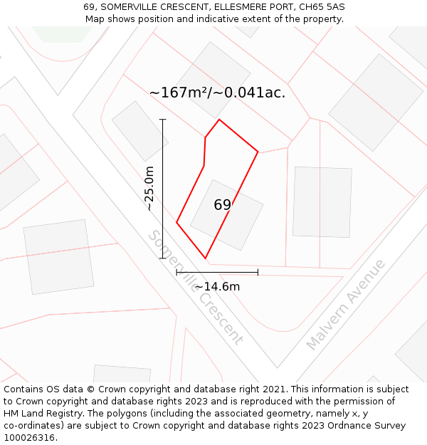 69, SOMERVILLE CRESCENT, ELLESMERE PORT, CH65 5AS: Plot and title map