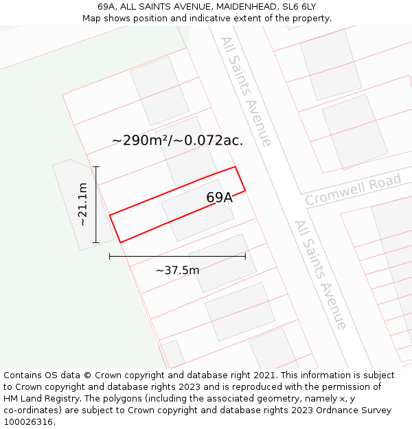 69A, ALL SAINTS AVENUE, MAIDENHEAD, SL6 6LY: Plot and title map