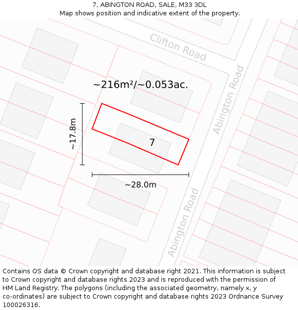 7, ABINGTON ROAD, SALE, M33 3DL: Plot and title map